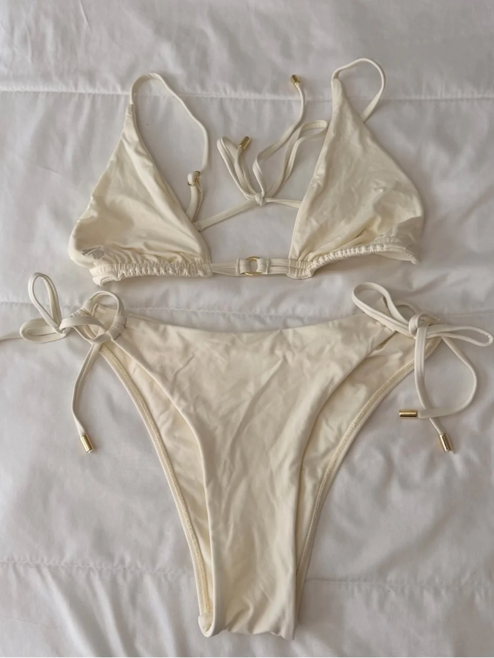 Monday Swimwear Cream Triangle Tie-Side Bikini - Picture 2 of 8